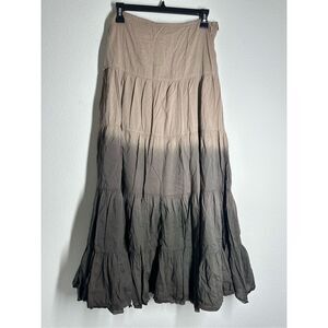 Erik Stewart Vintage Brown Ombré Bohemian Skirt Ruffle Zip Cotton Size 12